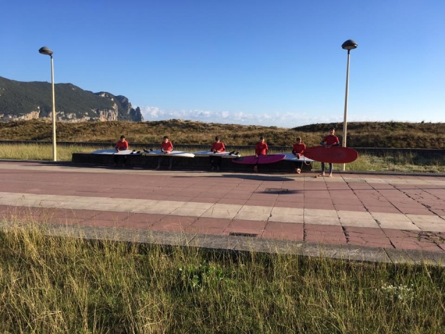  Sitting on the promenade with the boards 